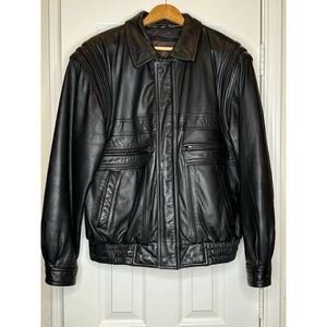 Wilson Leather Black Bomber Jacket L Moto Biker Vintage Thinsulate Liner